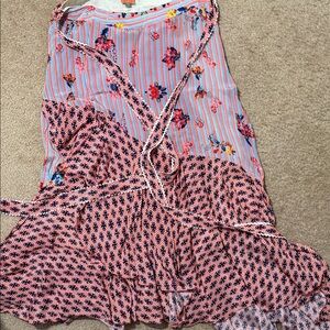 Floral & Stripe Pink Mix Tiered Wrap Skirt